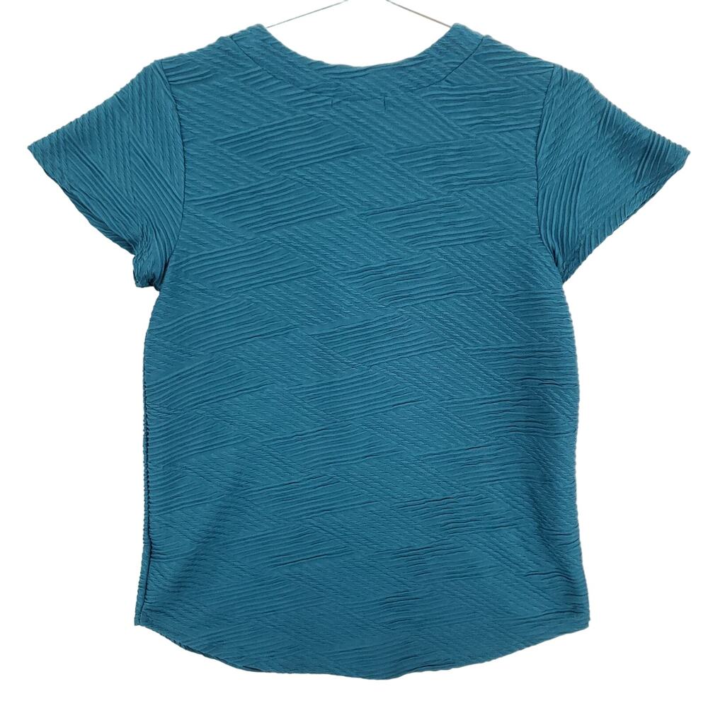 89th & Madison Blouse Womens Small Teal Short Sleeve Accented V Neck Chic Top - Picture 7 of 11